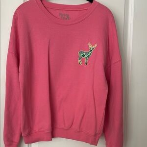 Pink Crewneck Sweat Shirt with Deer Patch